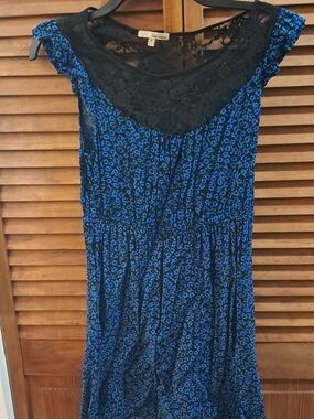 BeBop Blue and Black Floral Lace Yoke Dress